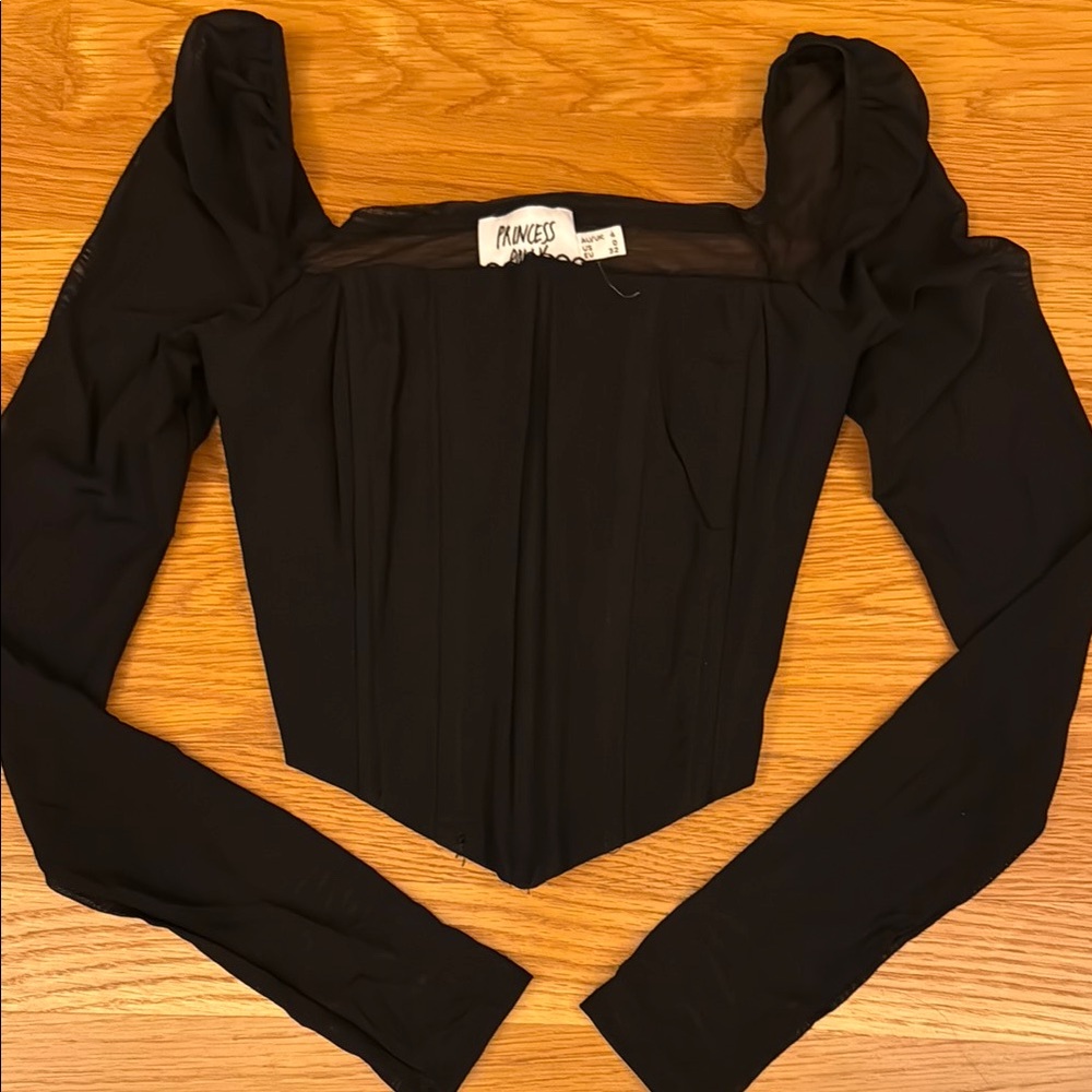 Princess Polly Black Mesh Corset Long Sleeve Top
